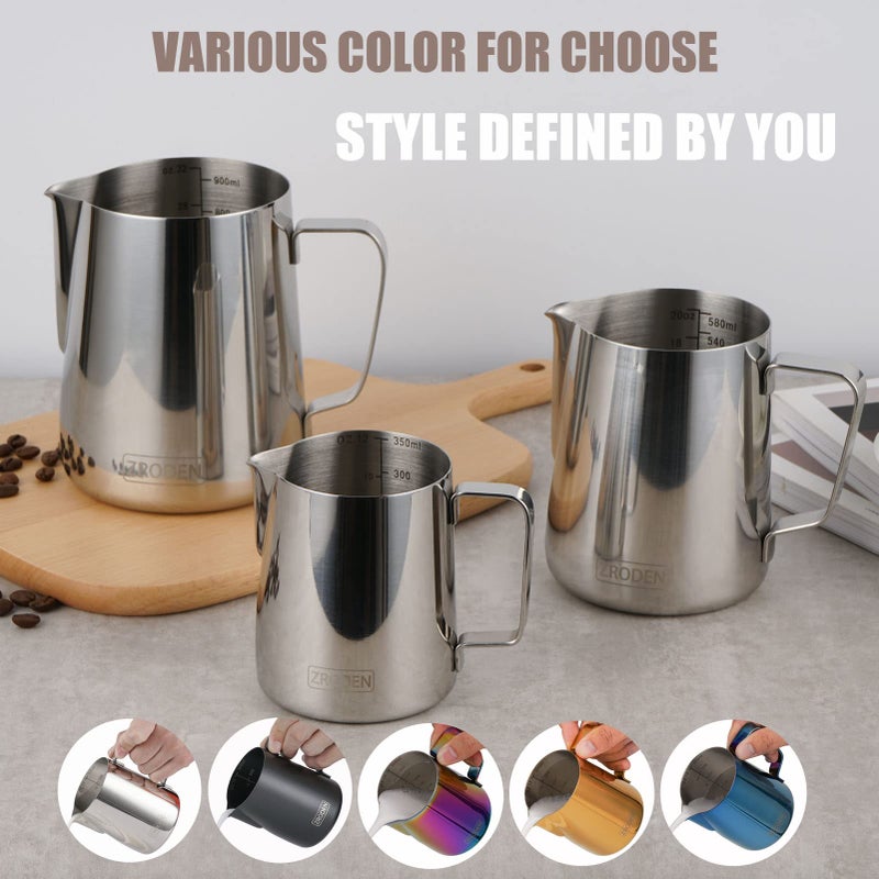 Zroden Milk Frothing Pitcher  20oz Espresso Steaming Pitchers Stainless Steel Cappuccino Coffee Machine Accessories Barista Tools Steamer Froth Pitchers Milk Jug Cup with Decorating Pen Latte Art - Image 5